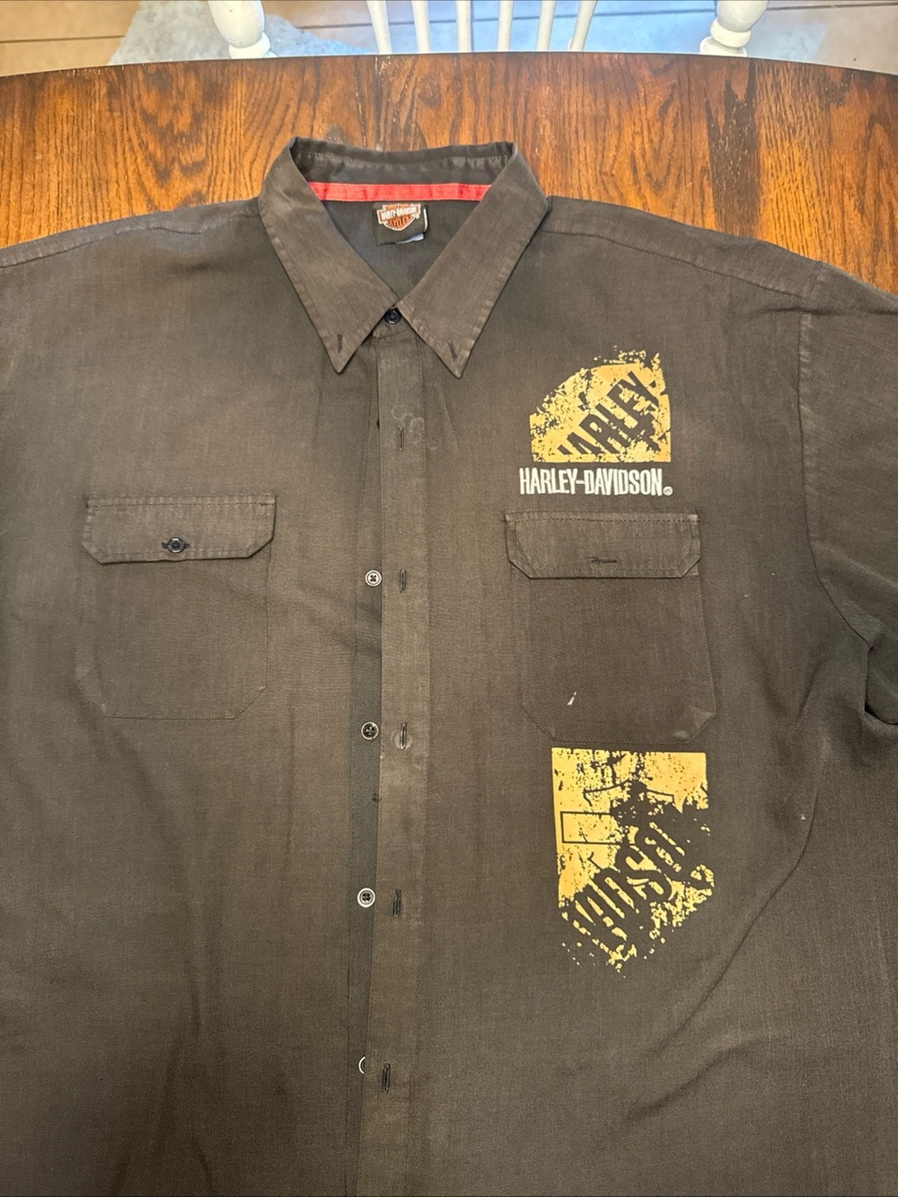Harley-Davidson Black Button-Down Shirt with Yellow Logo Panels